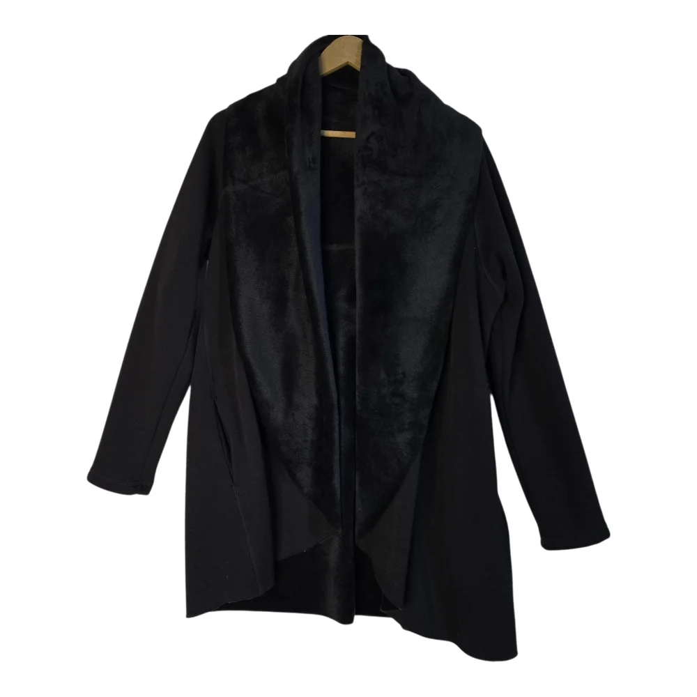 DREW Women's Size M NWT Black Open Front Luxury Collared Wrap Jacket